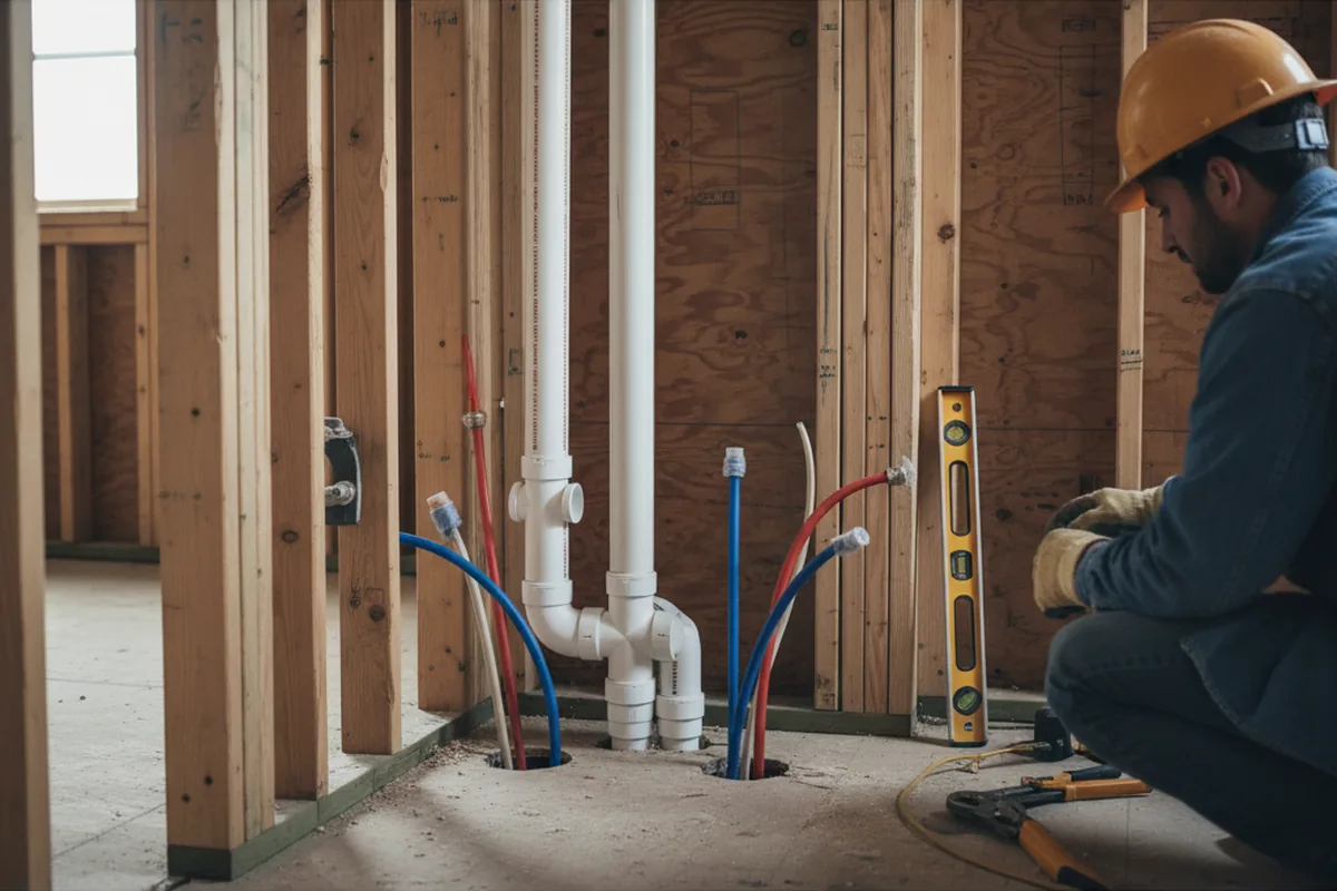 Drain and supply rough-in during Drain Cleaning in Joffre